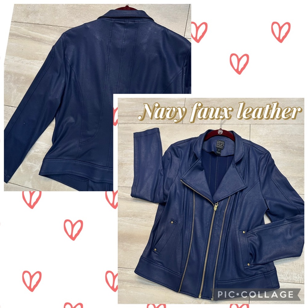 Navy Faux Leather Women's Jacket